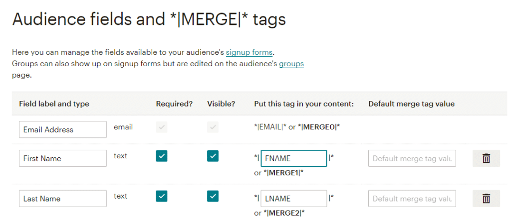 mailchimp merge tags